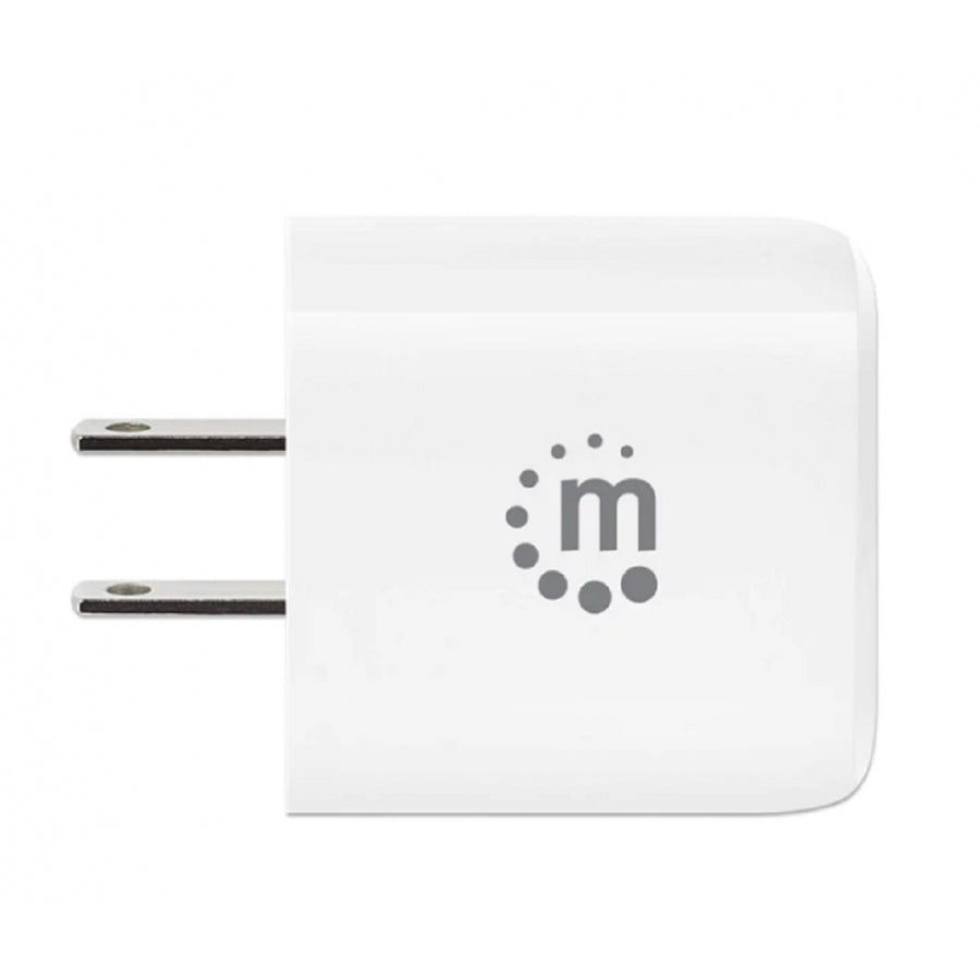Cargador de pared Manhattan 406291 - 20W dual USB-C y USB-A blanco