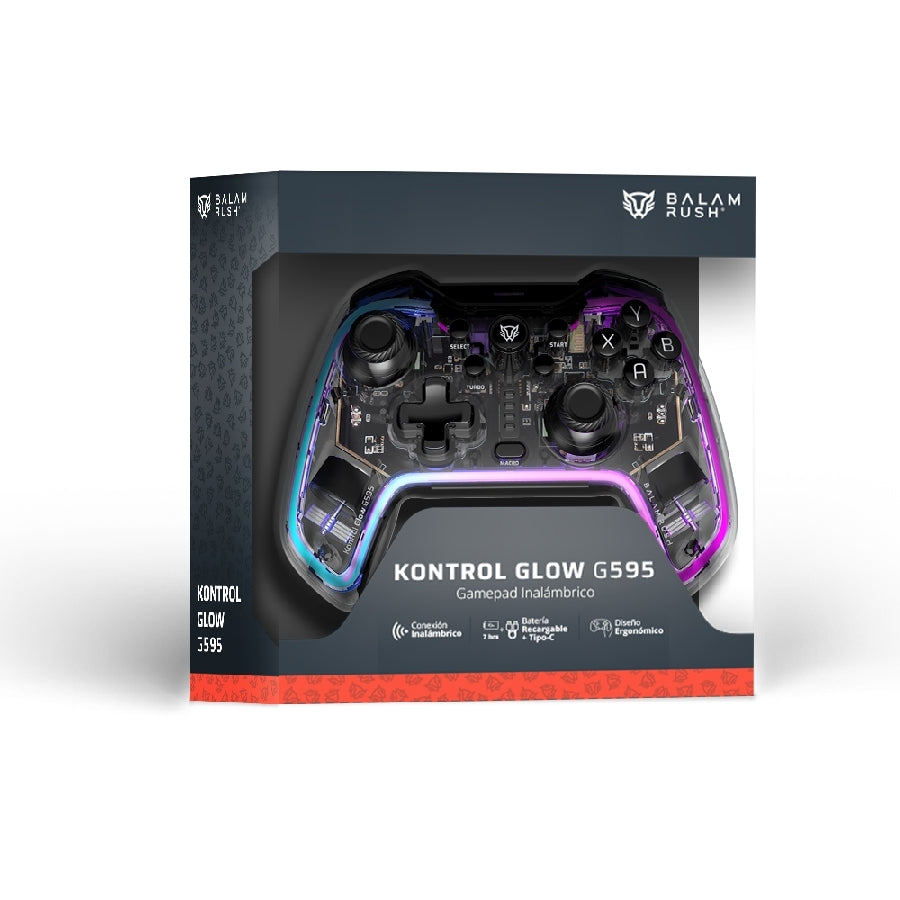 Gamepad Balam Rush Kontrol Glow G595 - Inalámbrico Recargable BT 5.0 RGB