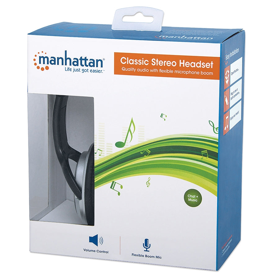 Audífono Diadema Manhattan 175555 con Micrófono - Estéreo, Cable 2.5m