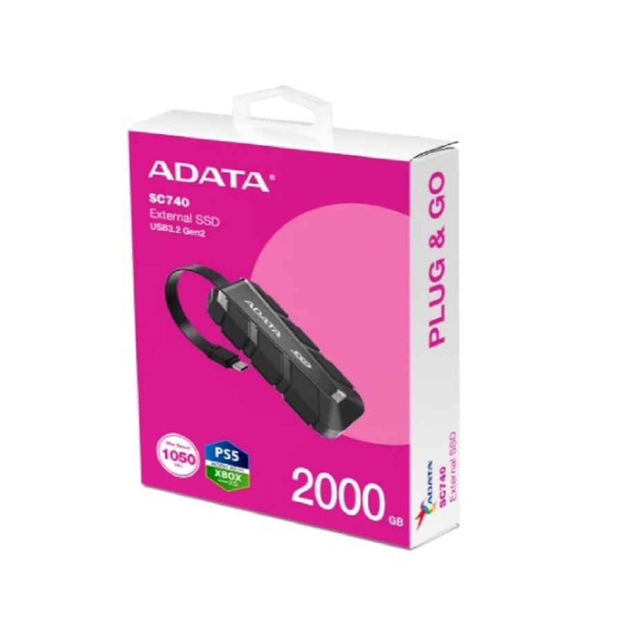SSD Externo ADATA SC740 2TB USB 3.2 Gen 2 - Portátil para PC, Mac, PS5