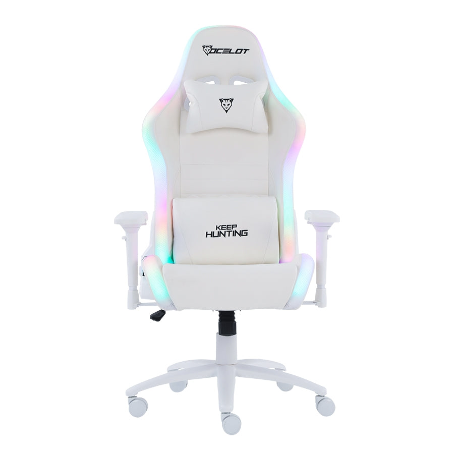 Silla Ocelot Gaming ORGB-White Thundra RGB - Reclinable, 150kg, Brazos 4D
