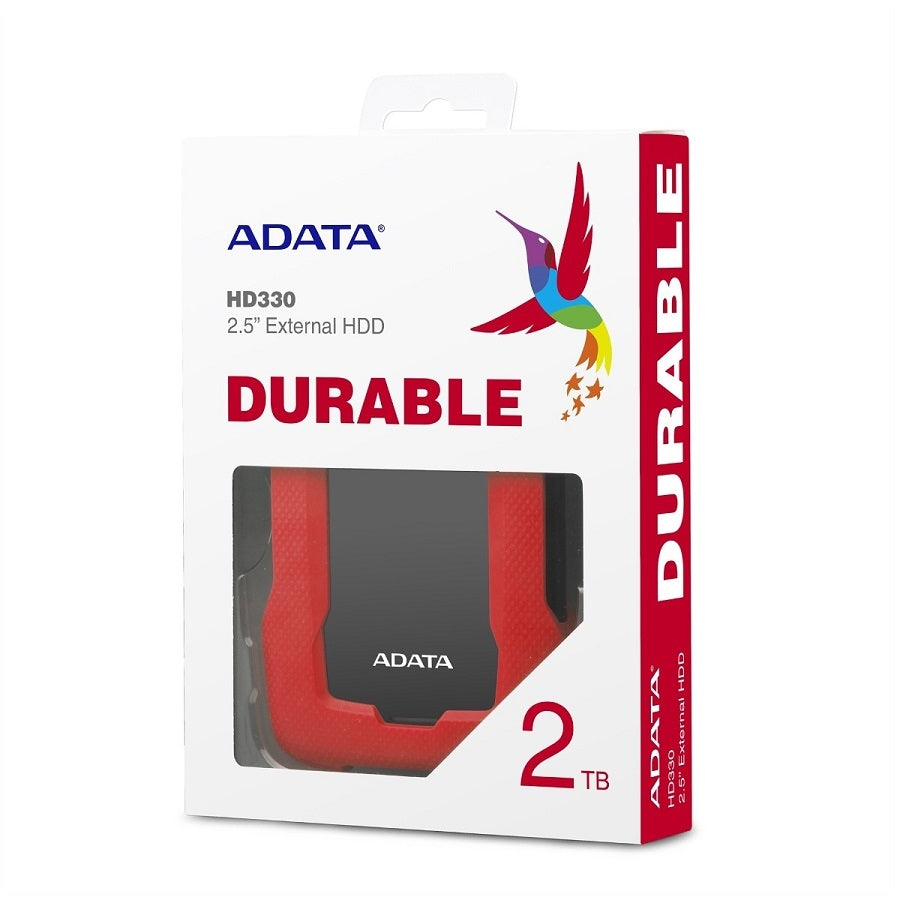 Disco Duro Externo ADATA HD330 2TB USB 3.2 - Portátil, Resistente, Rojo