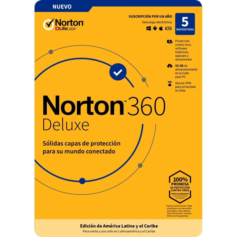 Antivirus Norton 360 Deluxe - 5 Dispositivos 1 Año, Protección Total Imagen principal del producto