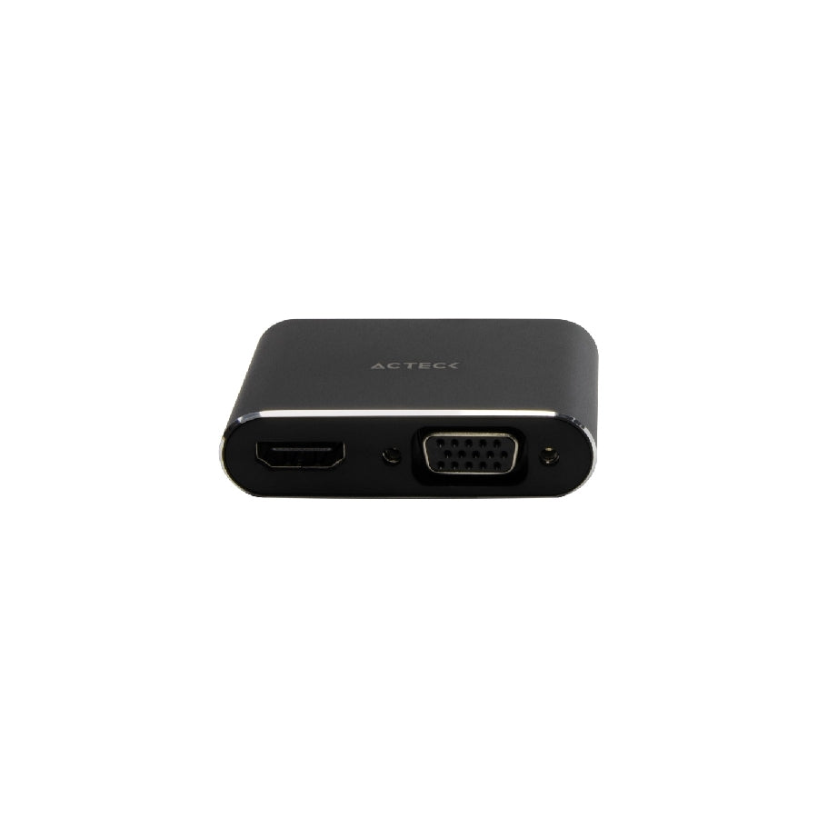 Adaptador Acteck Shift Plus AV420 USB-C a HDMI y VGA 4K Negro