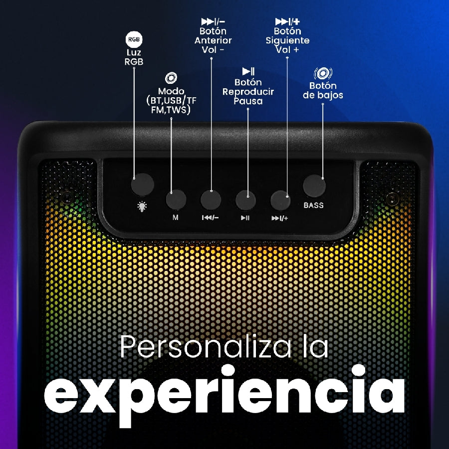 Bocina Vorago KSP-205 Karaoke Bluetooth 10W - TWS, RGB, Recargable