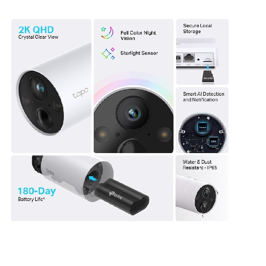 Cámara WiFi TP-Link Tapo C420S2 Kit 2 - 2K, Batería Recargable, Exterior IP65