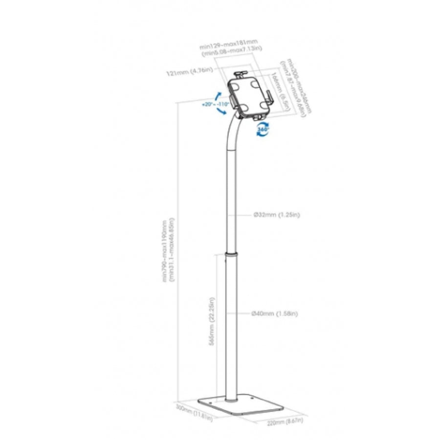Soporte de Suelo Antirrobo Manhattan 406345 para Tablet e iPad - Altura Regulable 360°