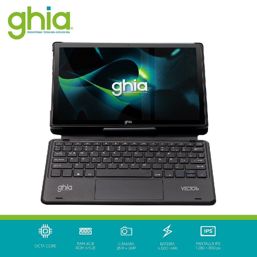 Tablet Ghia Vector Plus 10 Pulgadas - Octacore, 4GB RAM, 64GB, Android 13, con Teclado
