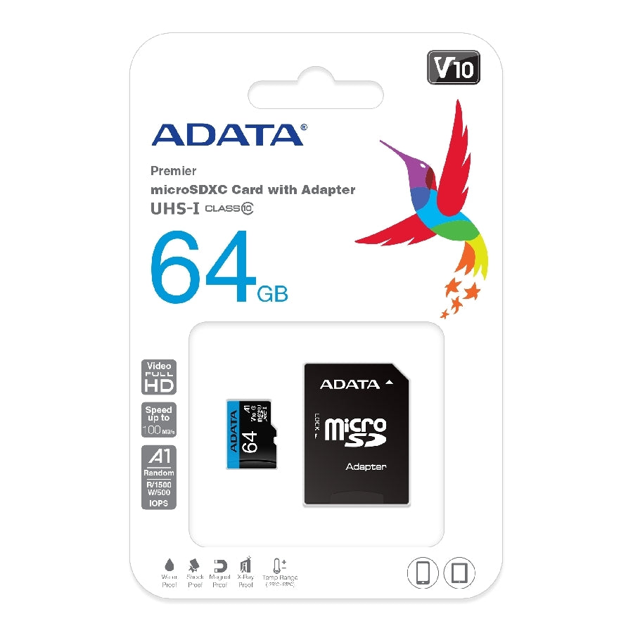 Memoria ADATA Micro SDXC 64GB UHS-I Clase 10 V10 A1 con Adaptador Imagen secundaria del producto