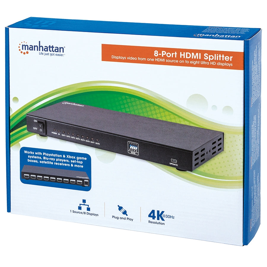 Video Splitter HDMI 4K Manhattan 8 Puertos - Negro, 4K@30Hz, Chasis Metálico