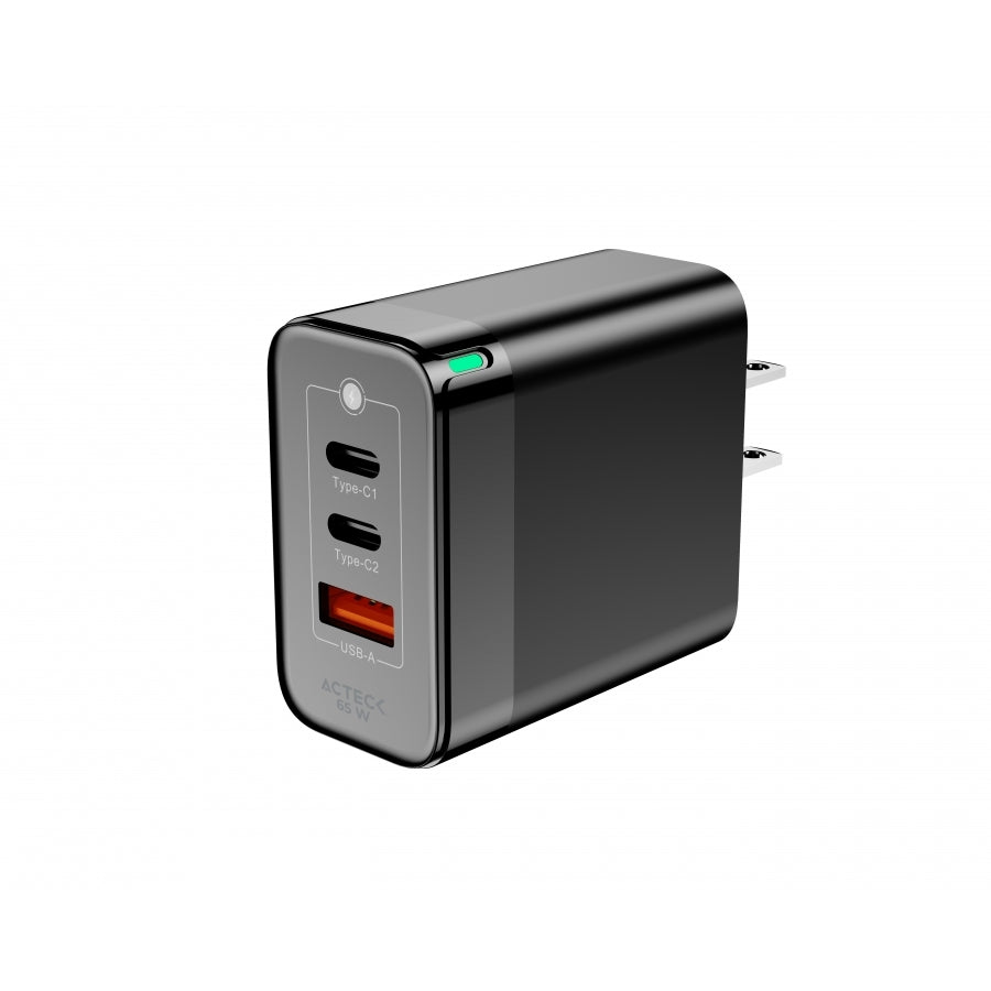 Cargador de Pared Acteck Energon Prime 65W - 2 USB-C, 1 USB-A, Negro