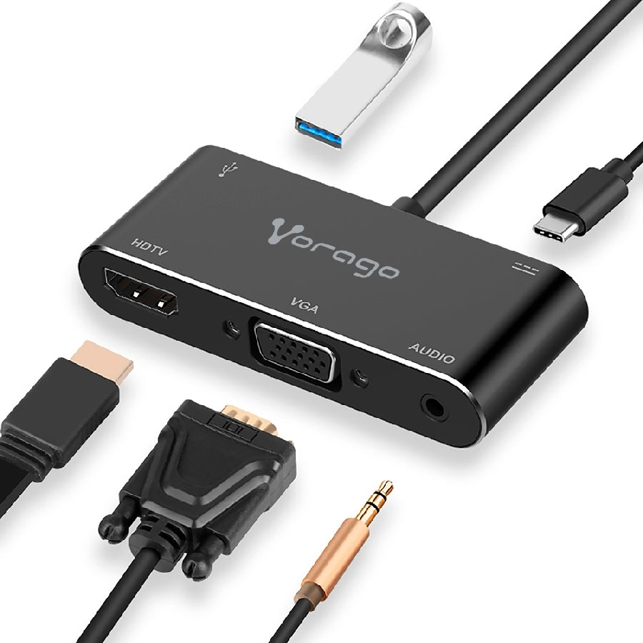 Adaptador Vorago ADP-350 USB Tipo C 5 en 1 - HDMI, VGA, USB 3.0, Audio