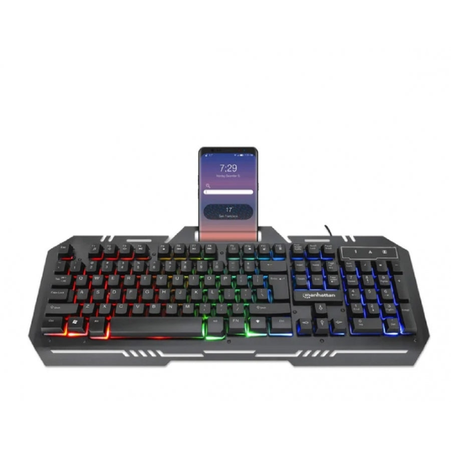 Teclado Gaming Manhattan 180610 - LED Multicolor, Soporte Celular, IPX4