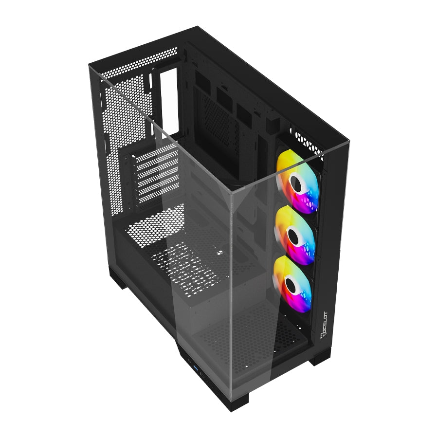 Gabinete Ocelot Gaming Glass Hunter 3 - Triple Cristal Templado, 3 Ventiladores ARGB