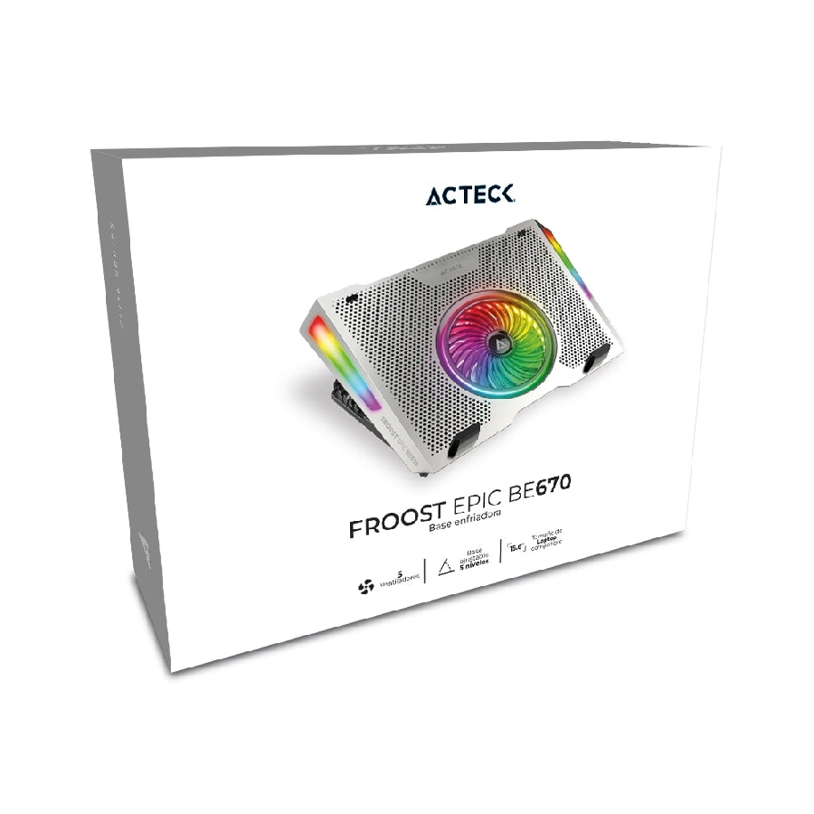 Base Enfriadora Froost Epic AC-940764 - 5 Ventiladores, Altura Ajustable, 10 Modos Iluminación