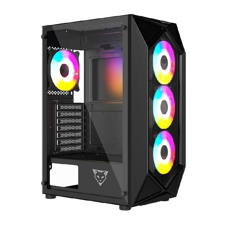 Gabinete Ocelot Gaming Polygon-E5 Mid Tower - Cristal Templado, 4 Ventiladores