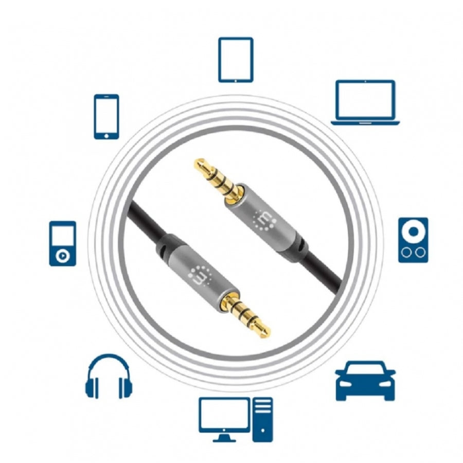 Cable de Audio Manhattan 355995 Estéreo 3.5mm - 2 Metros, Aluminio Plateado Imagen secundaria del producto