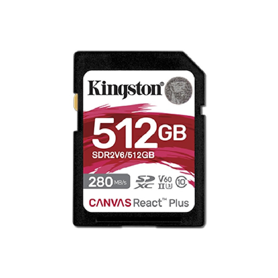 Memoria SD Kingston Canvas React Plus 512GB - 280MB/s Lectura, UHS-II Imagen principal del producto