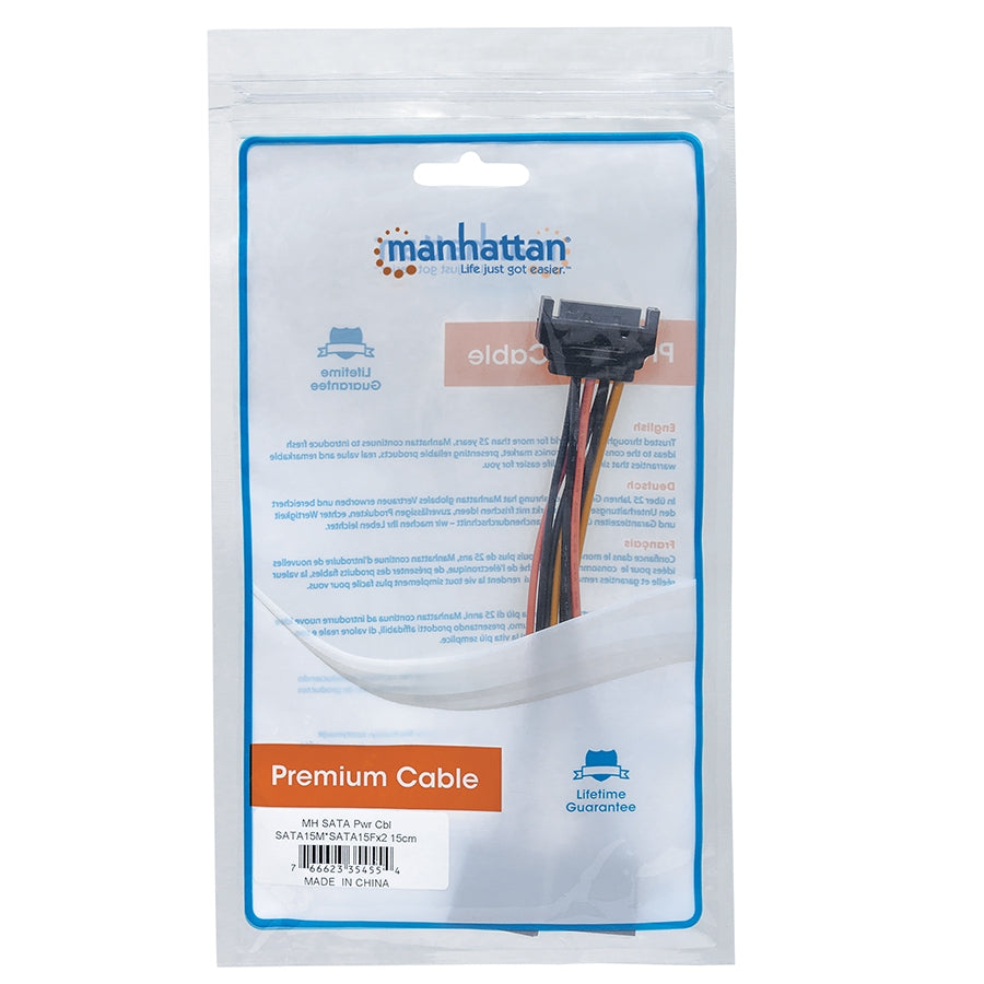 Cable Y de Alimentación SATA Manhattan 354554 - Alimenta 2 Drivers, 15cm