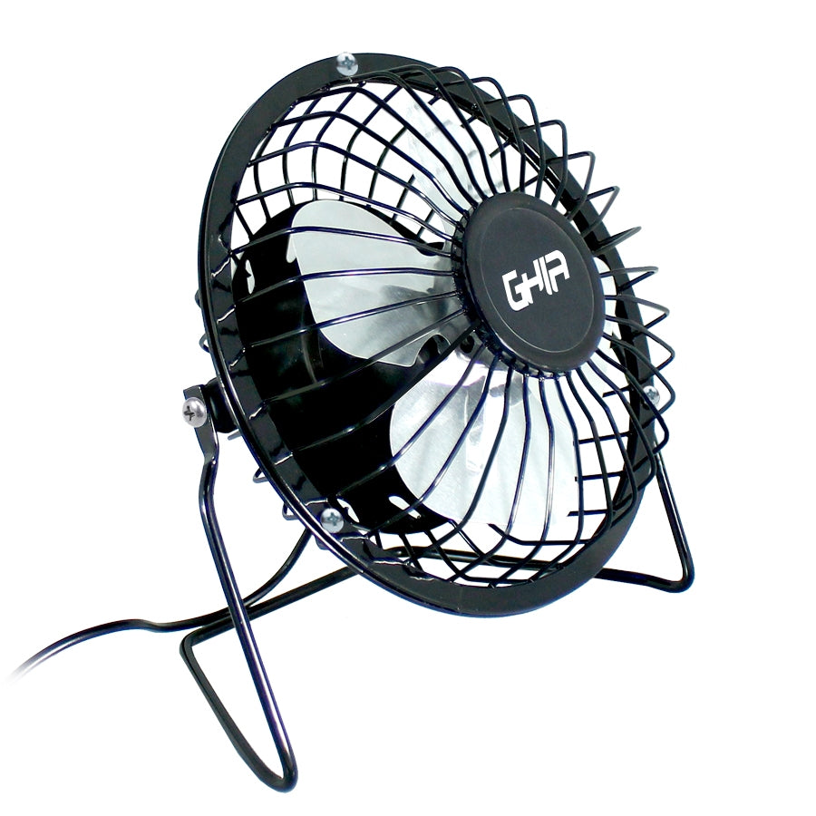 Ventilador de Escritorio GHIA GAC-205 - USB, Metálico Negro, 4 Aspas