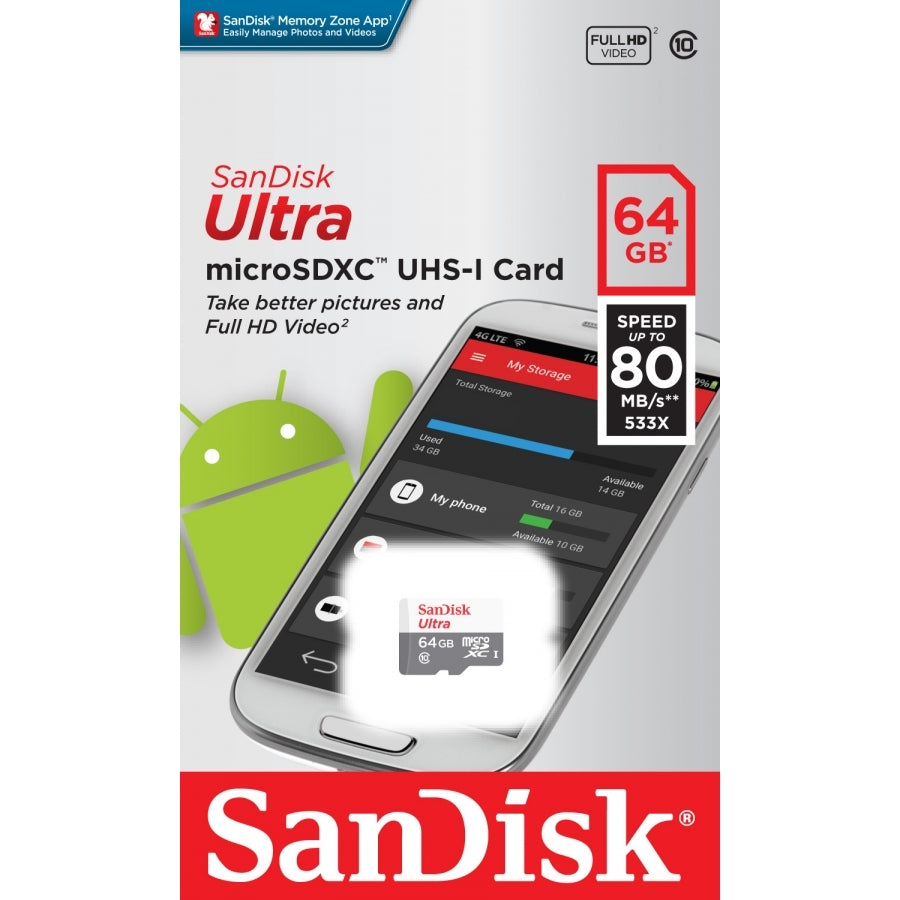 Memoria SanDisk Micro SDXC 64GB Ultra - 100MB/s Clase 10 con Adaptador