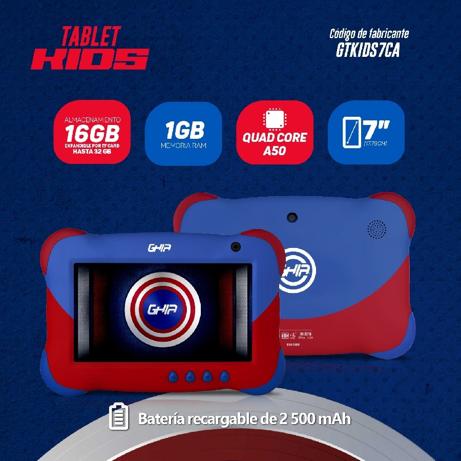 Tablet Ghia 7 Kids A50 Quadcore - 16GB, WiFi, Android 9, Azul