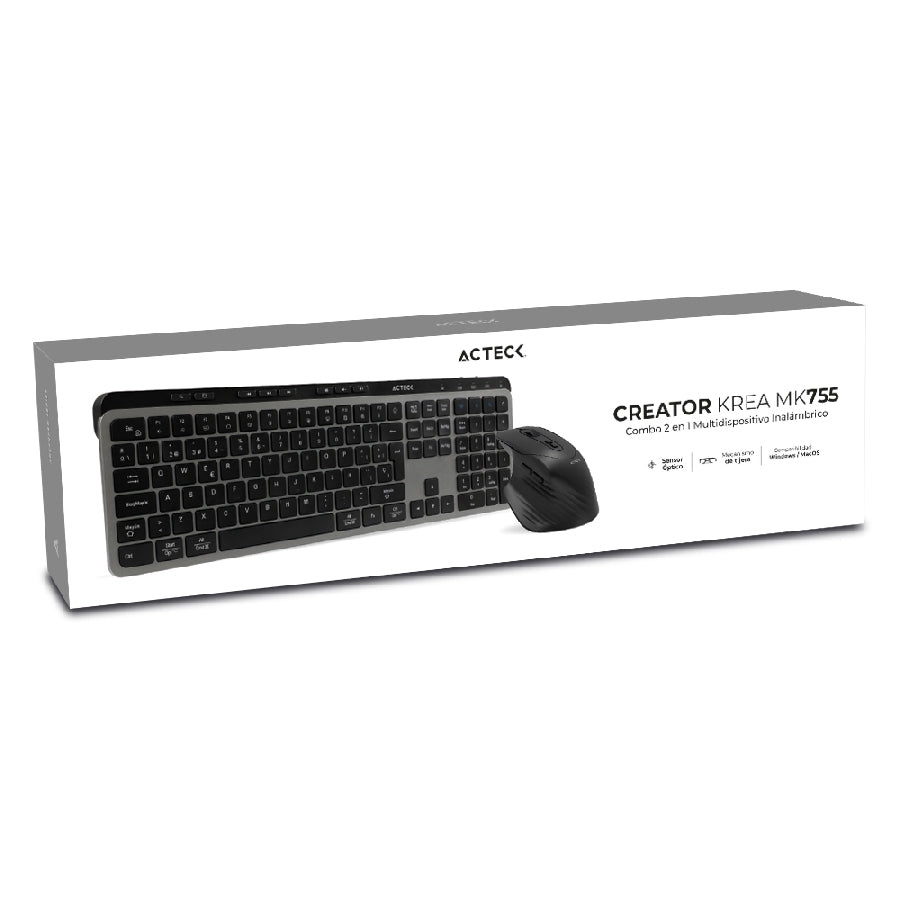 Kit Acteck Creator KREA MK755 - Teclado y Mouse Inalámbrico Recargable Multidispositivo