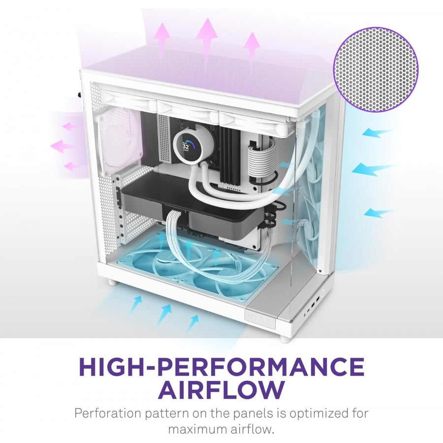 Gabinete NZXT H6 Flow - Vidrio Templado, RGB, Soporta ATX/Micro-ATX/Mini-ITX