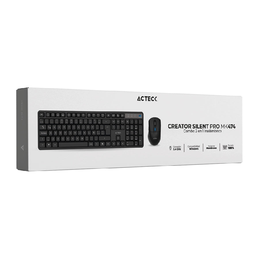 Kit Teclado y Mouse Acteck Creator Silent Pro MK474 - Inalámbrico USB, 106 Teclas, 5000 DPI Imagen secundaria del producto