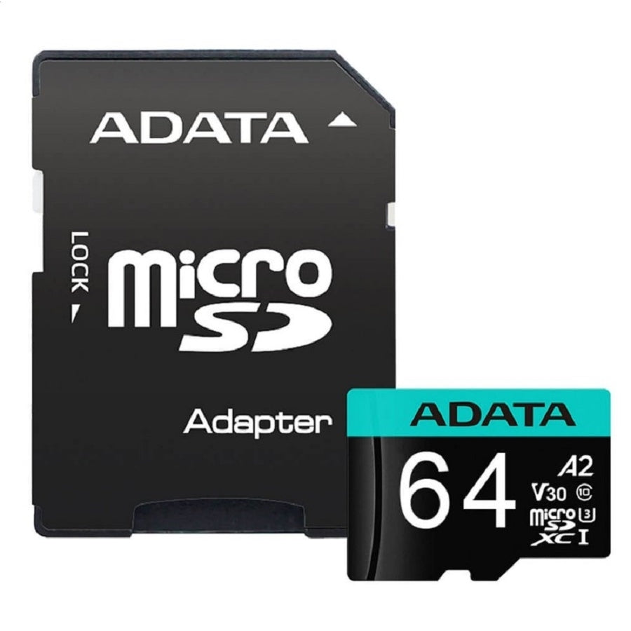Memoria ADATA Micro SDXC 64GB - Clase 10 V30 A2 UHS-I con Adaptador Imagen principal del producto