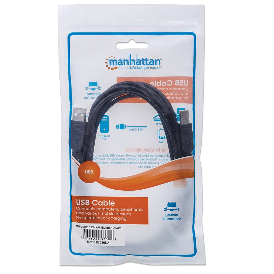 Cable USB 2.0 Manhattan 333382 para Impresora - 3 metros, Blindado Imagen principal del producto