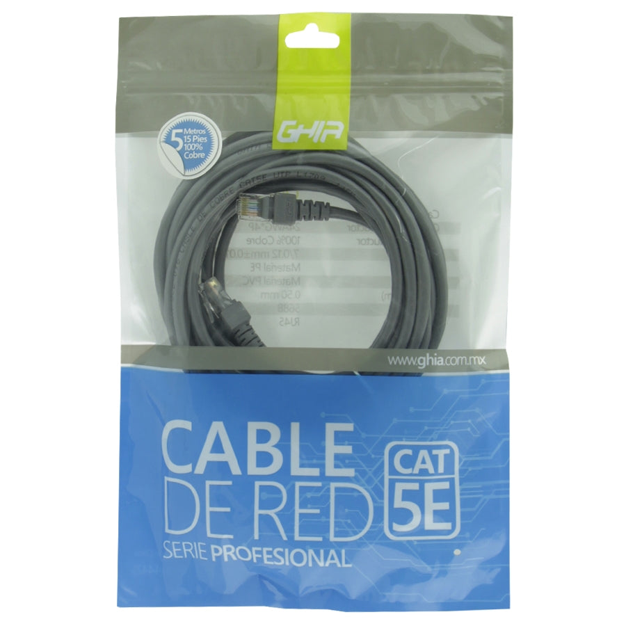 Cable de Red UTP Cat5e Ghia GCB-016 - 5M, 100% Cobre, RJ45