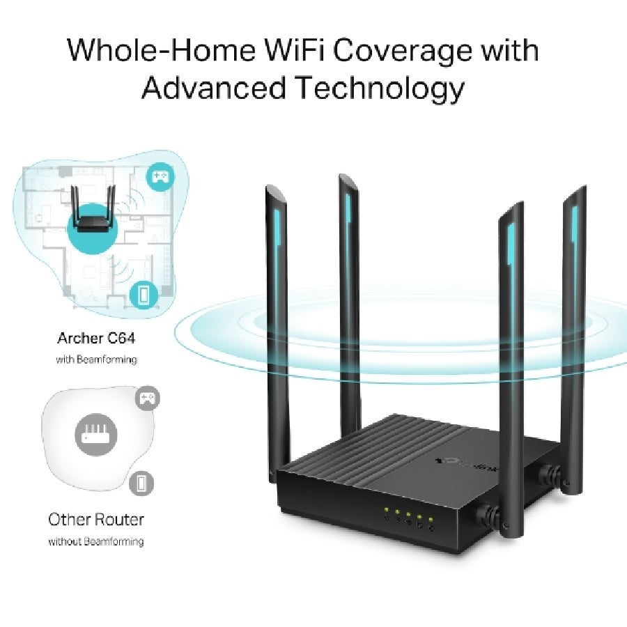 Router TP-Link Archer C64 WiFi AC1200 Dual Band MU-MIMO 4 Antenas