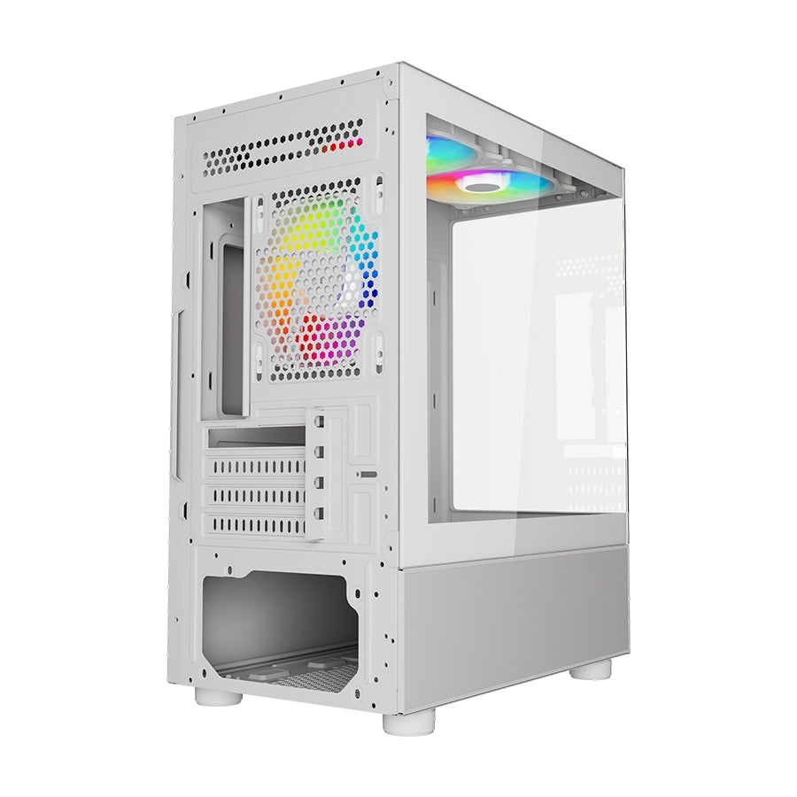 Gabinete Ocelot Gaming Glass EW7 Mini Tower - Cristal Templado, 3 Ventiladores, Blanco