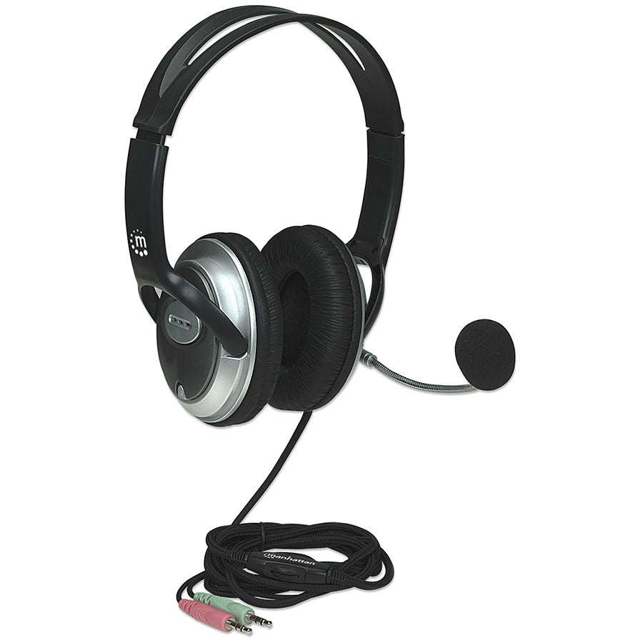 Audífono Diadema Manhattan 175555 con Micrófono - Estéreo, Cable 2.5m