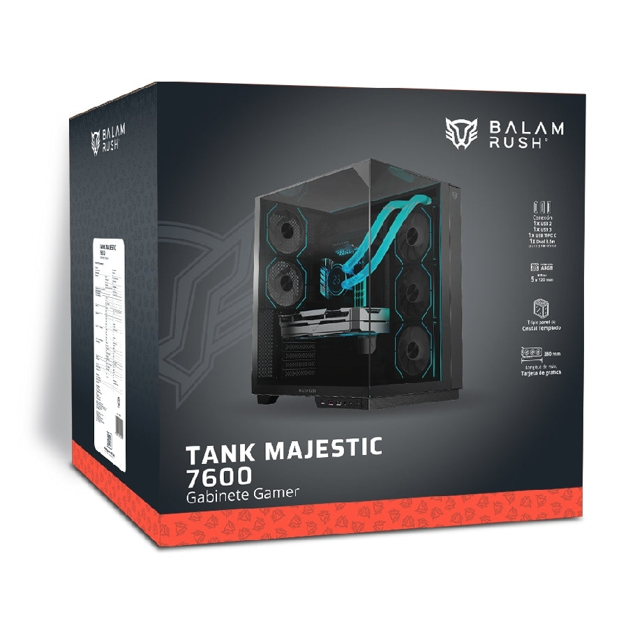 Gabinete Gamer Balam Rush Tank Majestic Media Torre ATX - Triple Cristal Templado ARGB