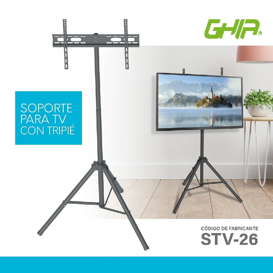 Soporte Ghia STV-26 con Trípode para TV 32 a 70 Pulgadas - Altura Ajustable, Giro 180°