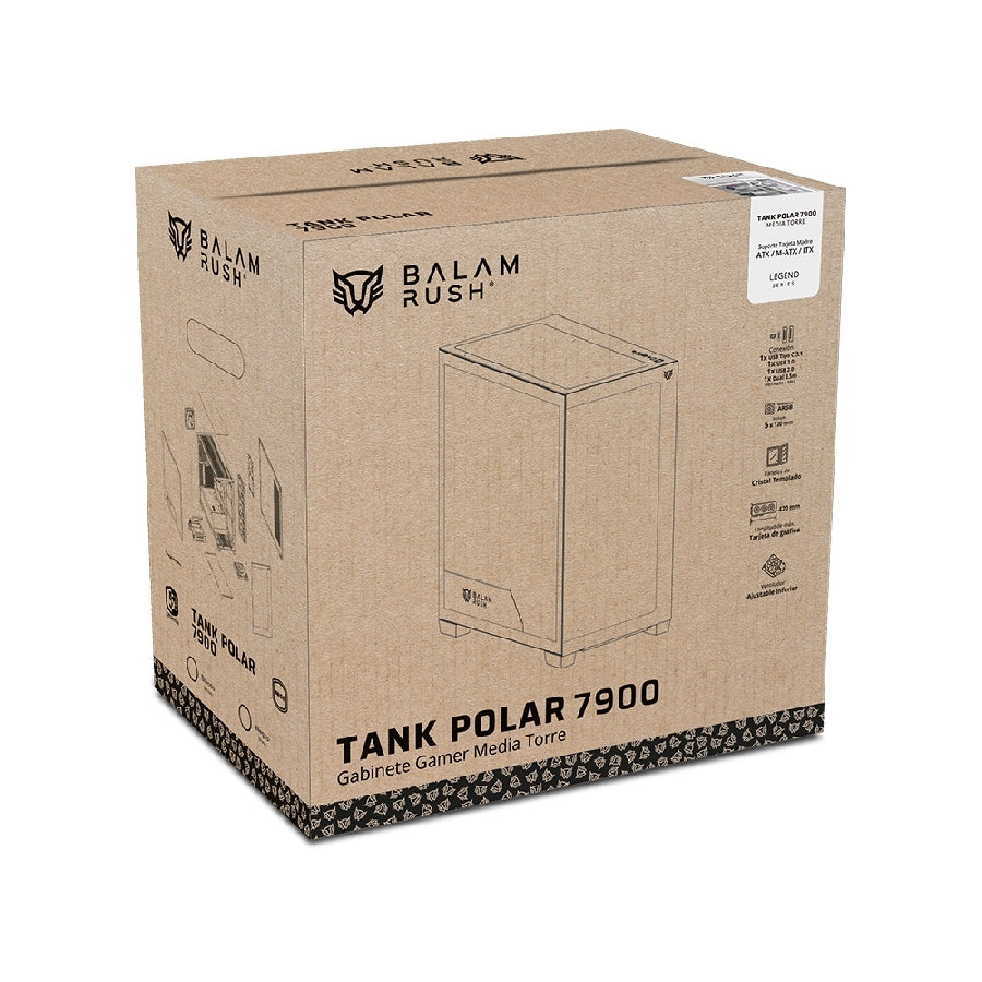 Gabinete Gamer Balam Rush Tank Polar BR-941488 - Media Torre ATX, Cristal Templado, ARGB