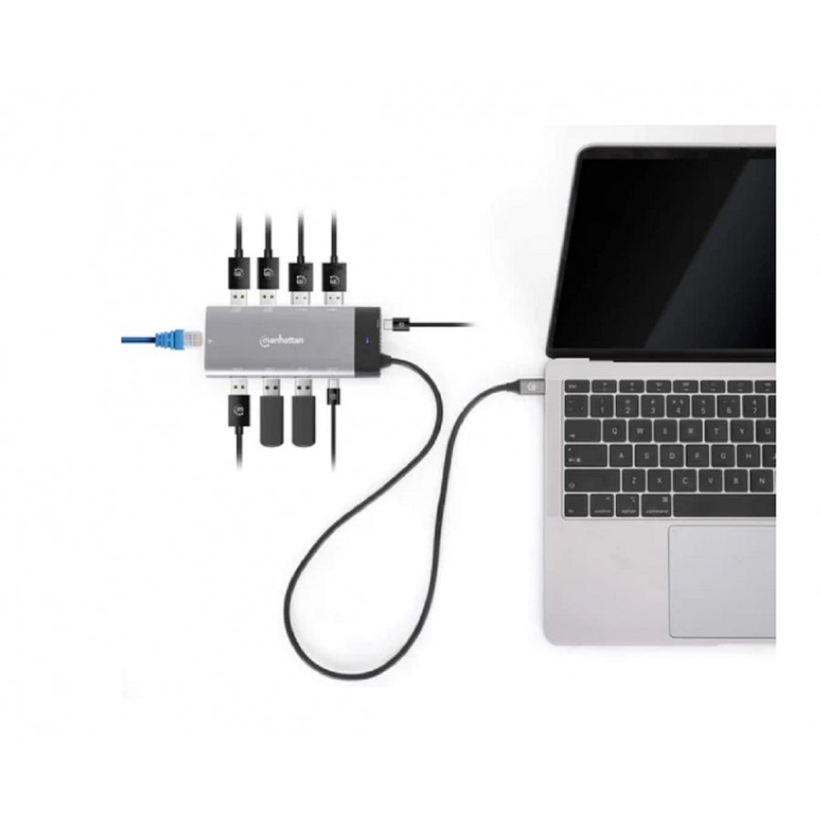 Docking USB-C Manhattan 130714 - Dual HDMI 8K, 10 Puertos, Power Delivery 100W