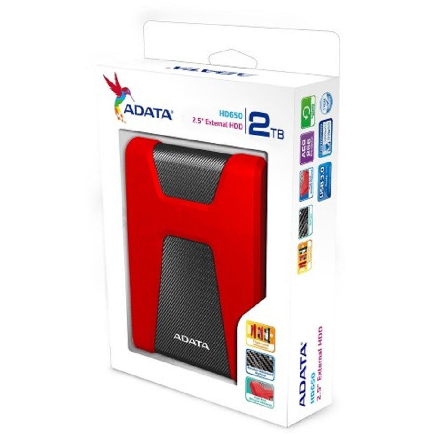 Disco Duro Externo ADATA HD650 2TB - USB 3.2, Portátil, Resistente a Golpes
