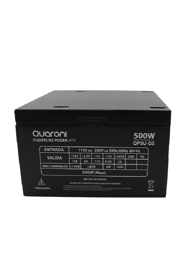 Fuente de Poder Quaroni QPSU-05 500W - 24 Pines, 2 SATA, Filtro EMC