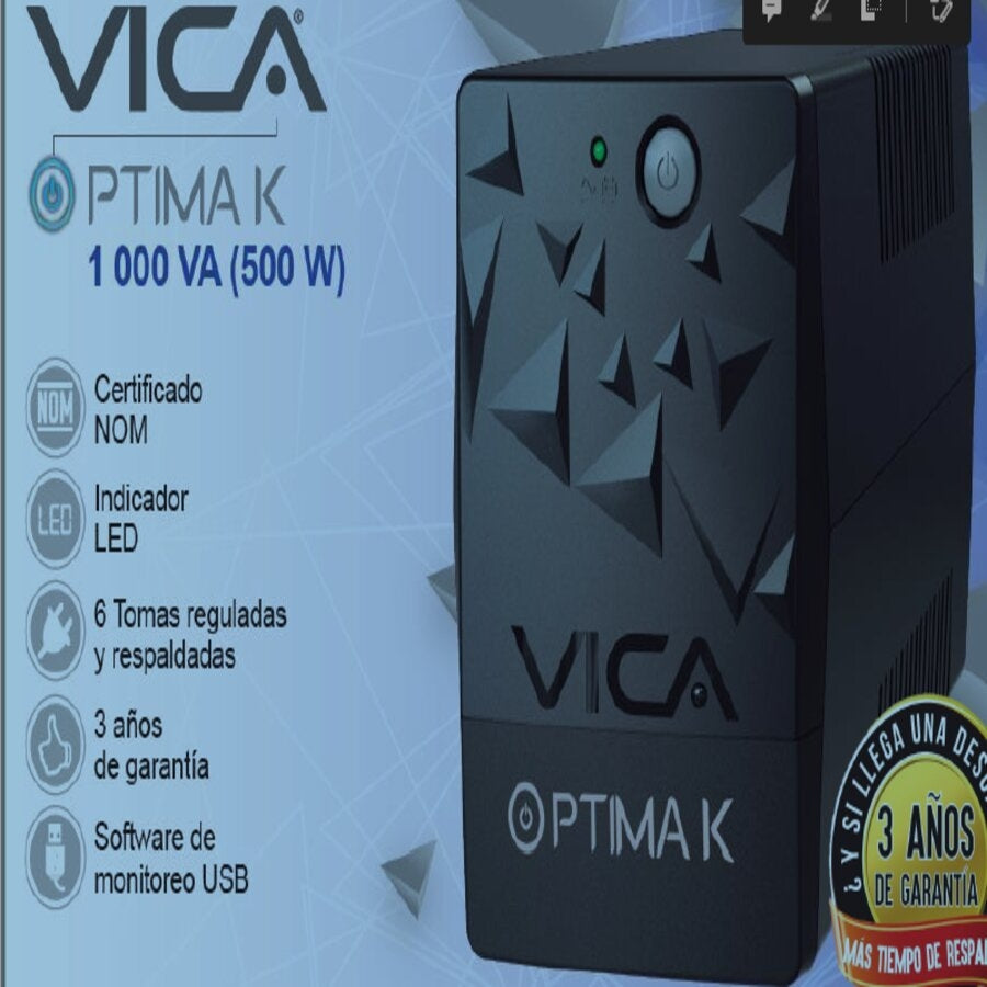 No Break UPS Vica Optima K 1000VA 500W - 6 Tomas, Batería 12V Imagen secundaria del producto
