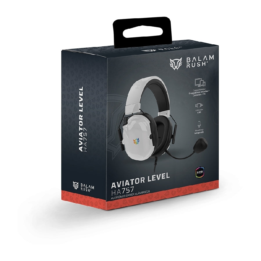 Audífonos Gamer Balam Rush Aviator Level BR-941174 - RGB, Micrófono Omnidireccional