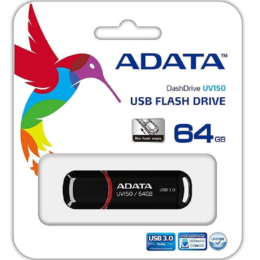 Memoria USB ADATA UV150 64GB - USB 3.2, 100MB/s, Negro