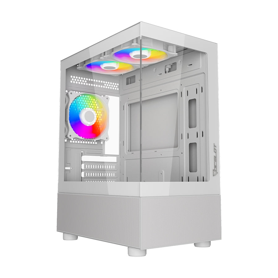 Gabinete Ocelot Gaming Glass EW7 Mini Tower - Cristal Templado, 3 Ventiladores, Blanco