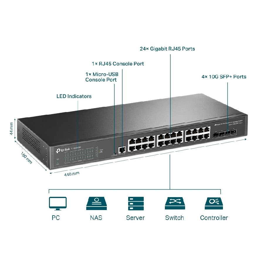Switch TP-Link TL-SG3428X 24 Puertos Gigabit - 4 Ranuras 10G SFP, Administrable L2