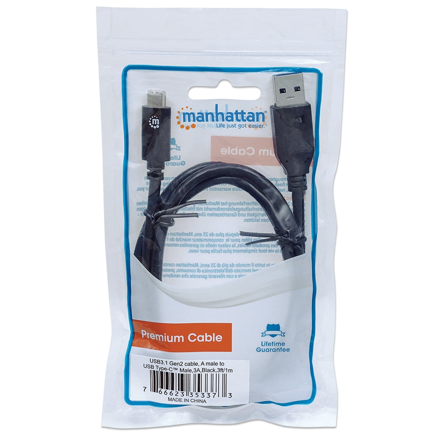 Cable USB 3.1 Manhattan 353373 Tipo-C a Tipo-A 1.0M Negro Imagen secundaria del producto