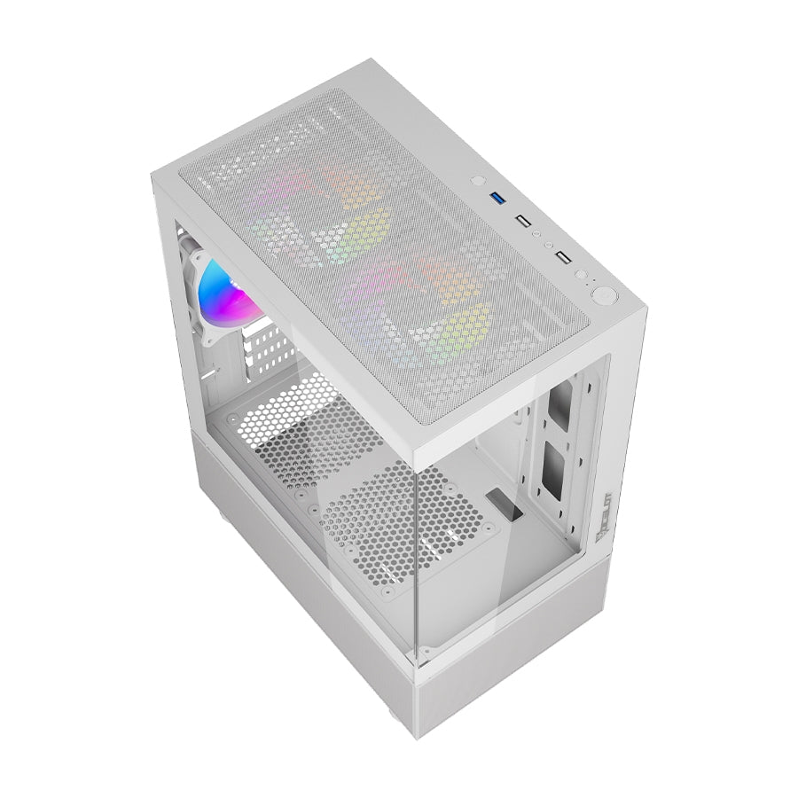 Gabinete Ocelot Gaming Glass EW7 Mini Tower - Cristal Templado, 3 Ventiladores, Blanco