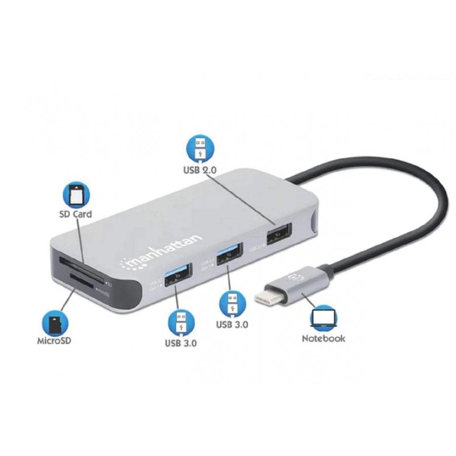 Docking Station Manhattan 130615 USB-C 8 en 1 - HDMI, USB 3.2, Power Delivery 100W