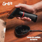 Lector de Códigos de Barras GHIA GSW2 Inalámbrico 2D - Bluetooth, USB, Base de Carga